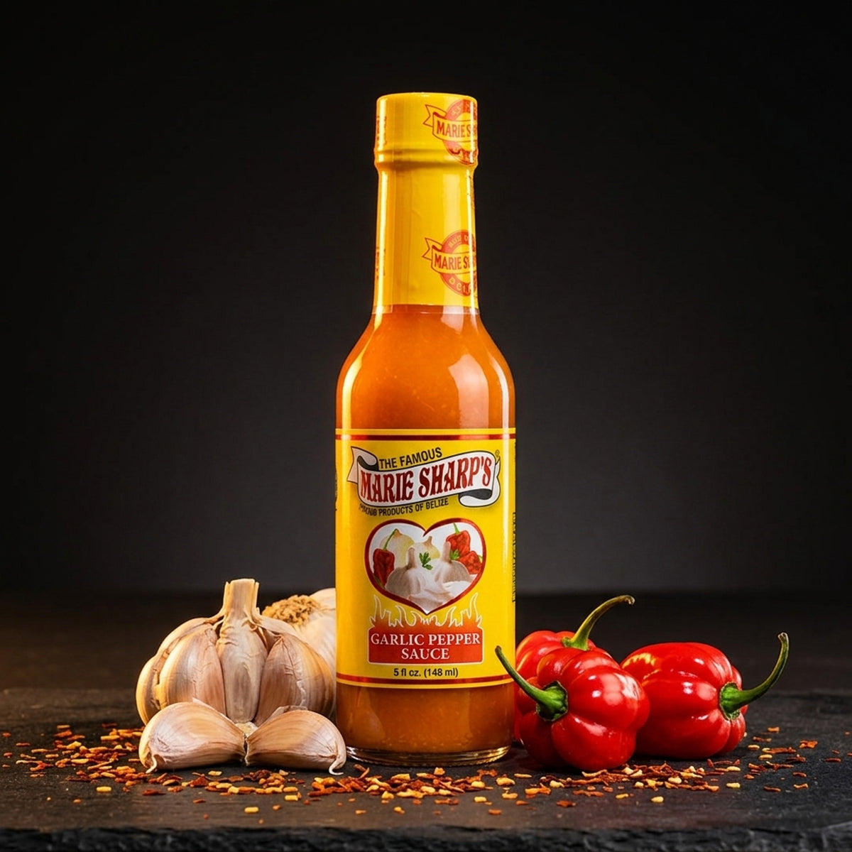 Marie Sharp's Garlic Habanero με φρέσκο σκόρδο και κόκκινες πιπεριές