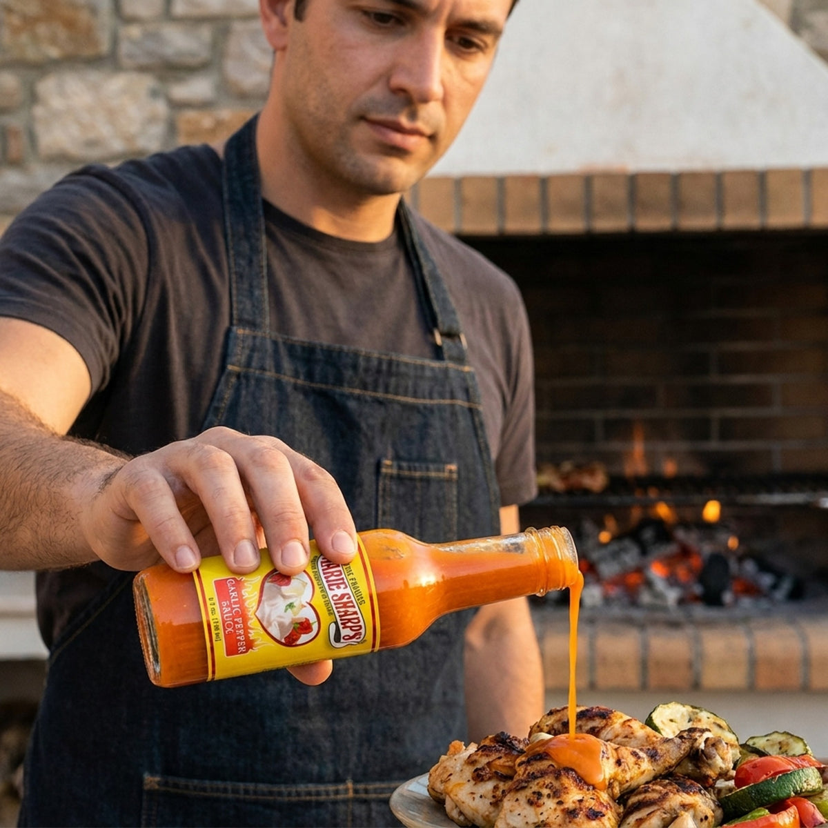 Marie Sharp's Garlic Habanero σερβίρεται σε ψητά στη σχάρα