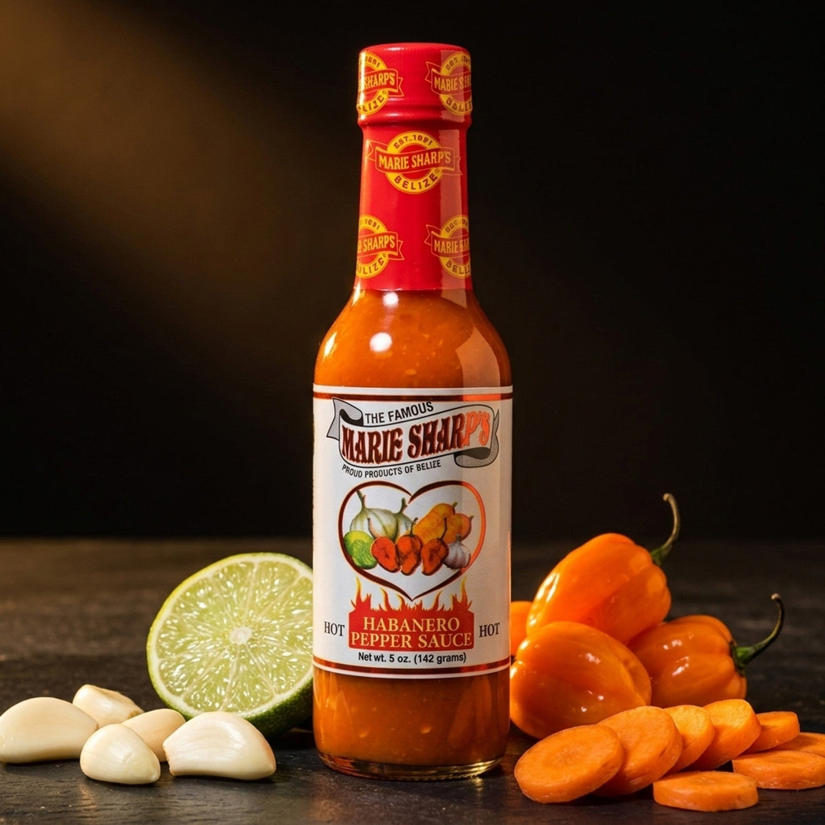 Marie Sharp's Original Habanero με φρέσκες πιπεριές habanero, καρότο, σκόρδο και λάιμ