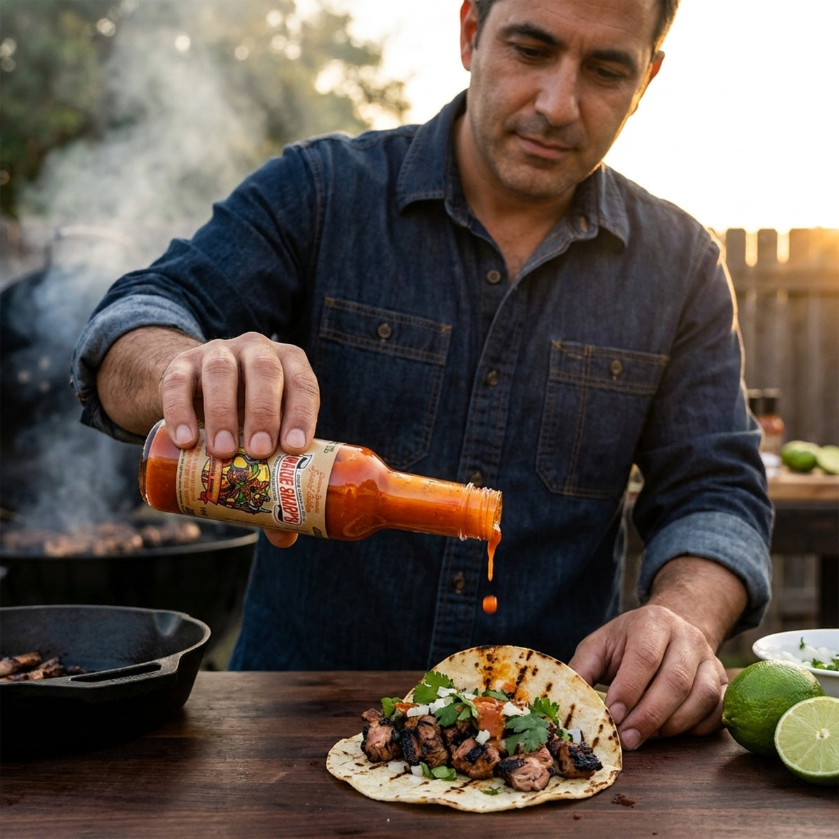 Marie Sharp's Smoked Habanero σερβίρεται σε tacos