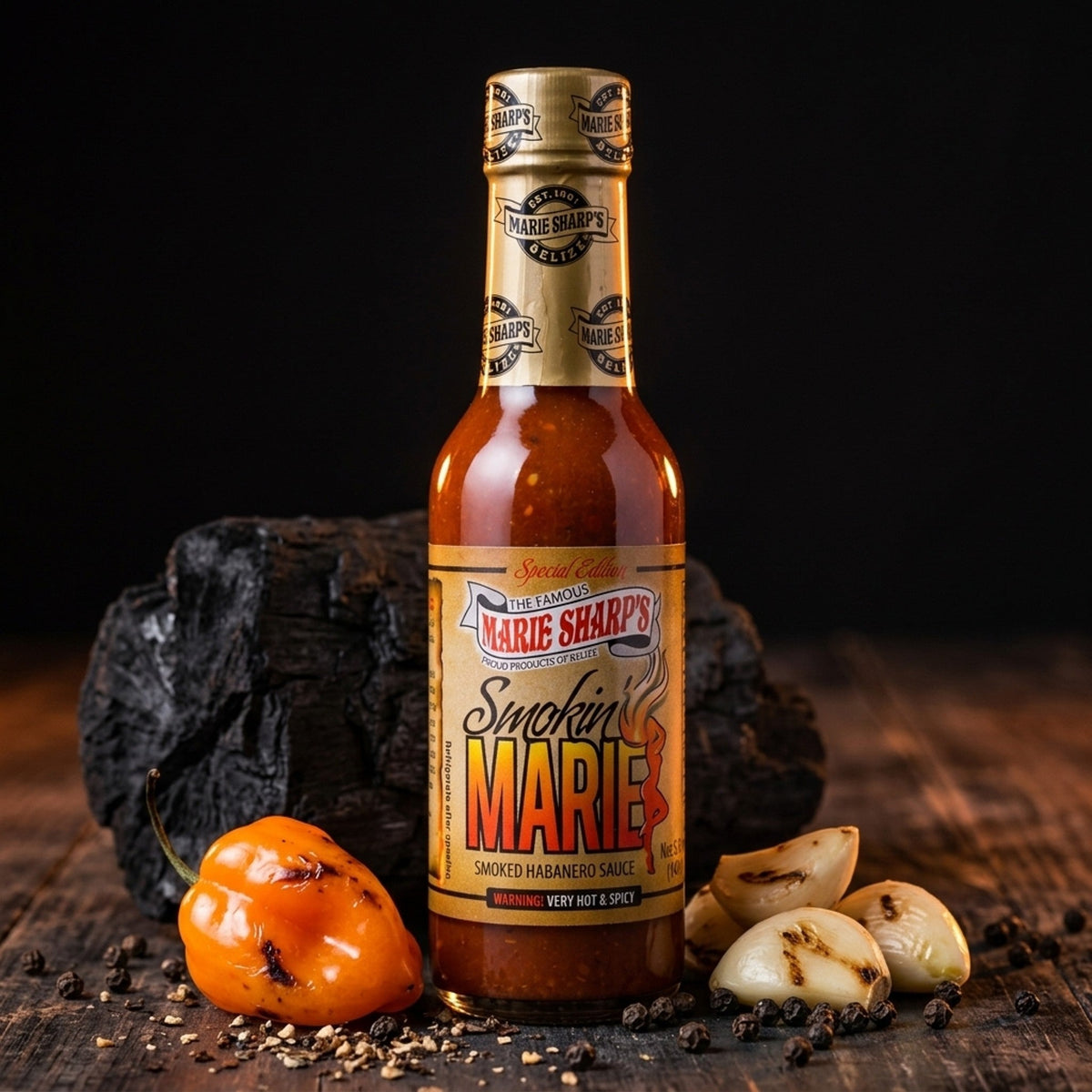 Marie Sharp's Smokin' Marie με κάρβουνο, πιπεριά habanero και σκόρδο